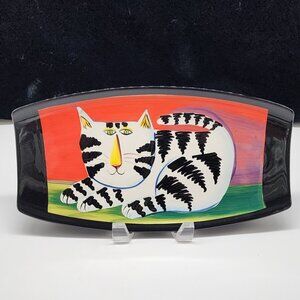 Naylor Designs Ceramic Cat Hanging Plate Black Background Colorful 2005 VTG